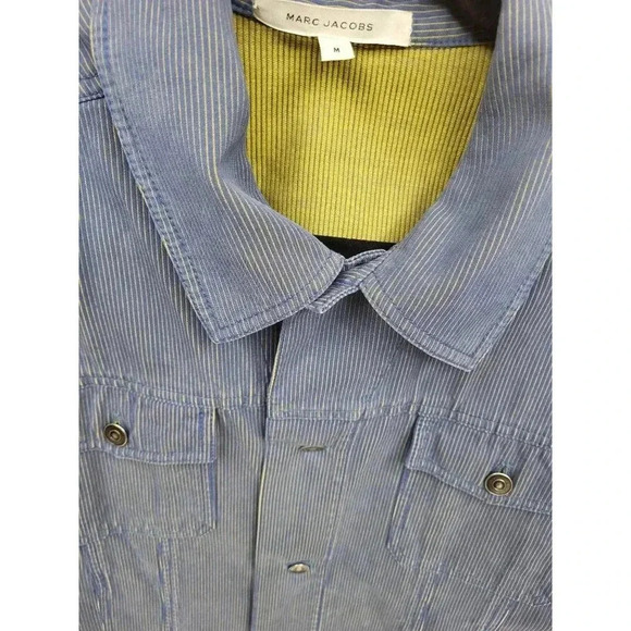 Marc Jacobs Jean Jacket Mens Blue Striped Button Pockets Collar Cotton 25" M - Picture 7 of 8